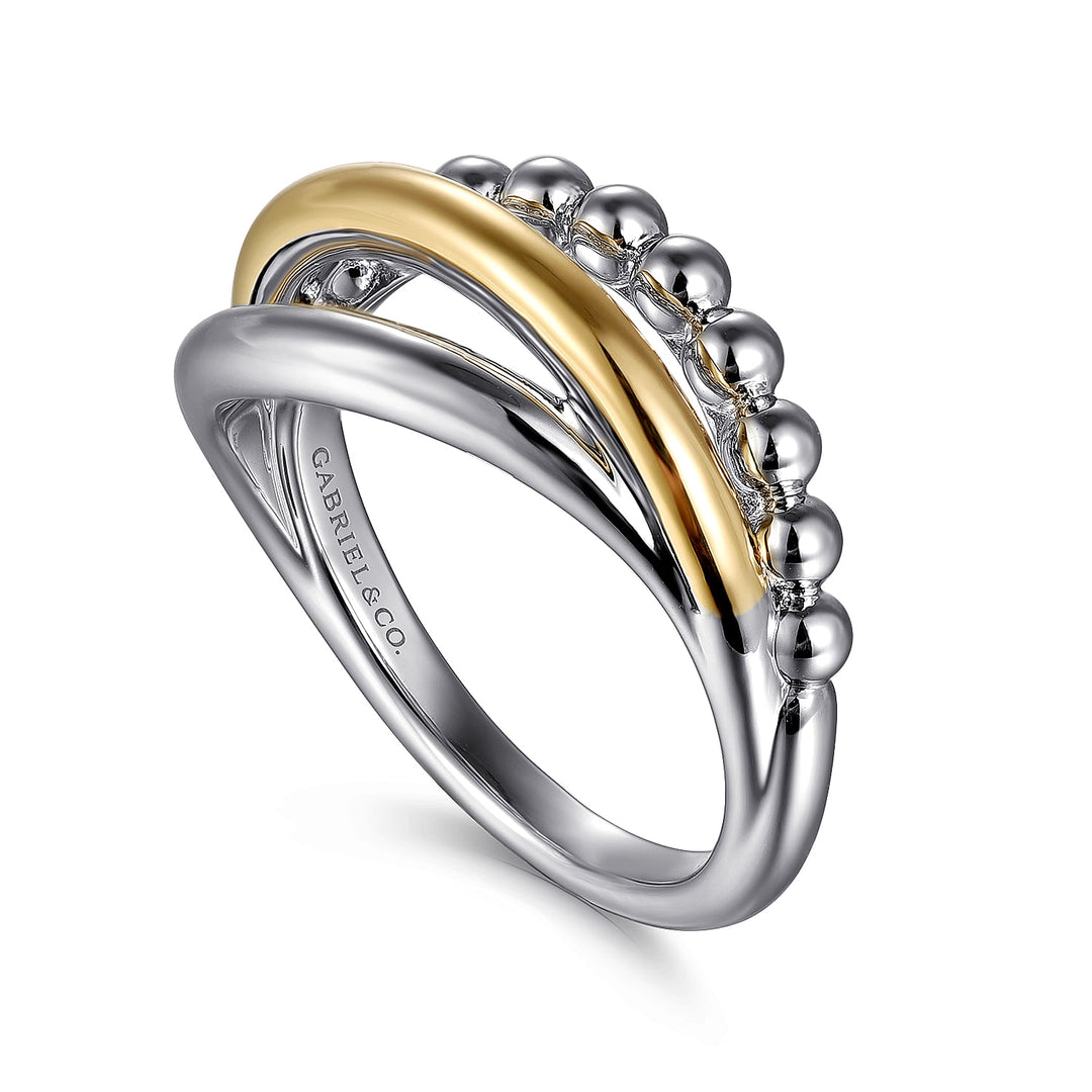 Gabriel & Co. Sterling Silver And 14K Yellow Gold Polished & Beaded Multirow Ring