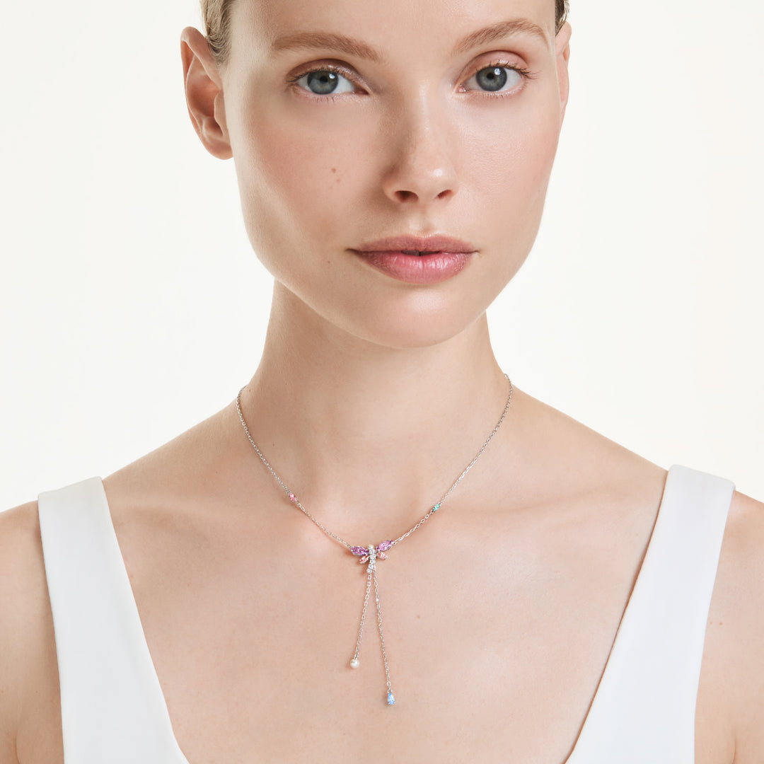 Swarovski Ariana Grande Rhodium Plated Dragonfly Y-Necklace With Multicoloured Cubic Zirconias And Crystal Pearl 5749183