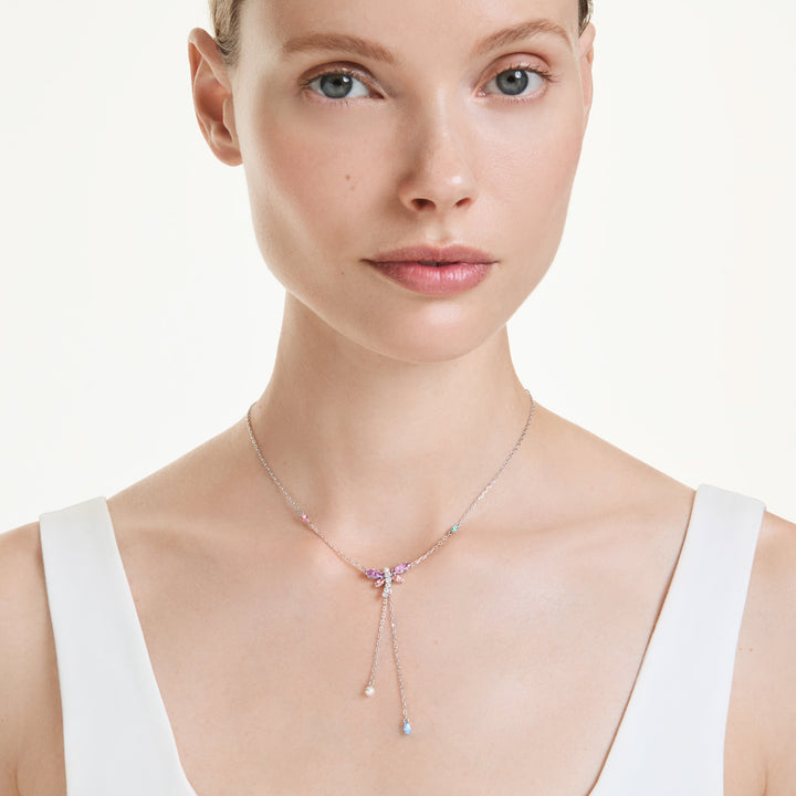 Swarovski Ariana Grande Rhodium Plated Dragonfly Y-Necklace With Multicoloured Cubic Zirconias And Crystal Pearl 5749183