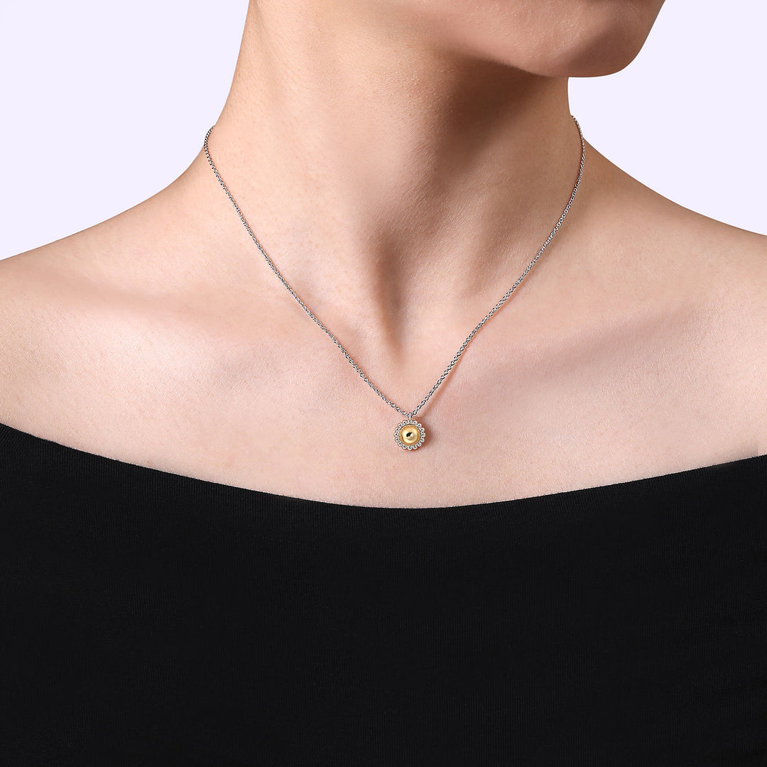 Gabriel & Co. Sterling Silver And 14K Yellow Gold Domed Circle Necklace