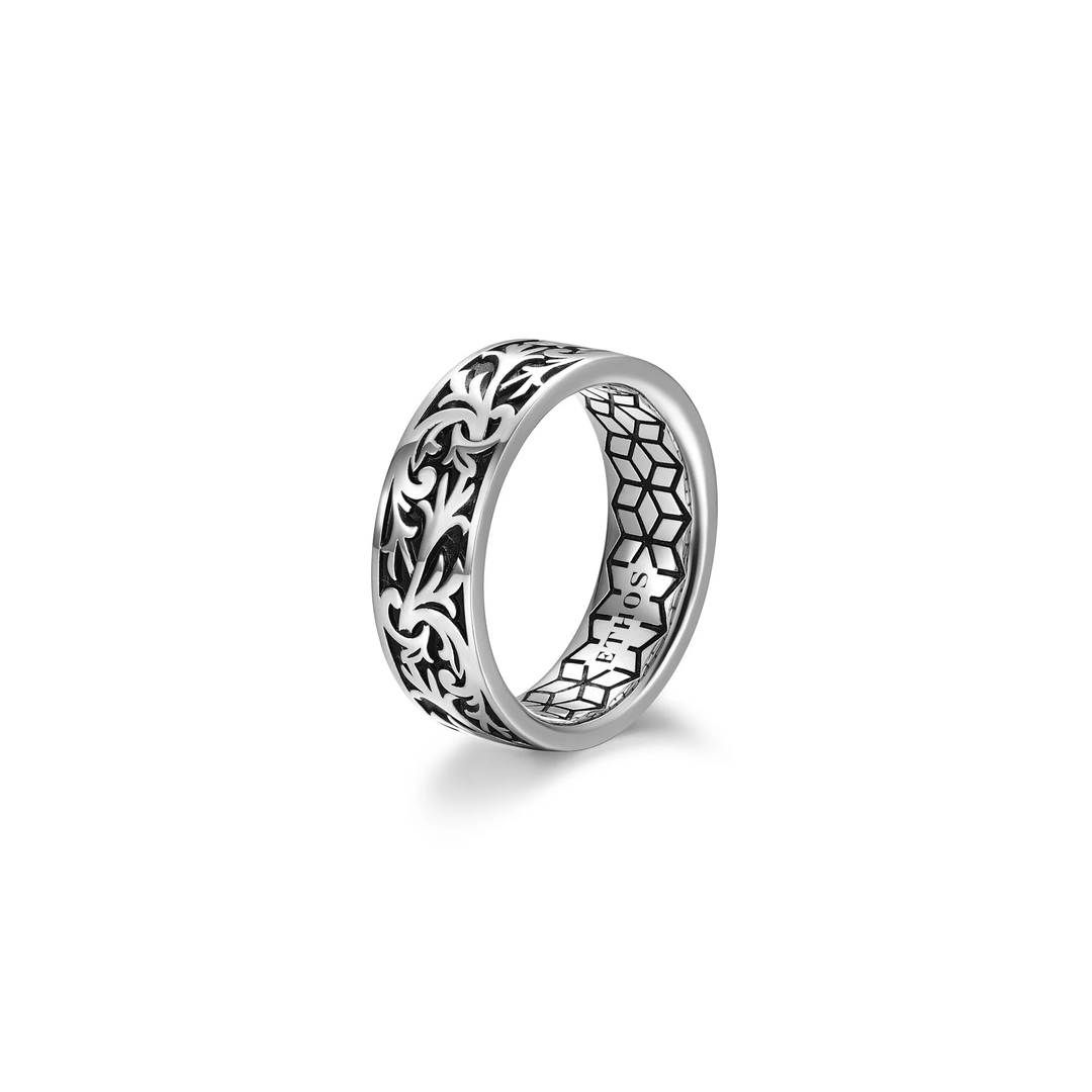 Ethos Silver 7.5mm Wide Black Oil Intaglio Chisel Ring