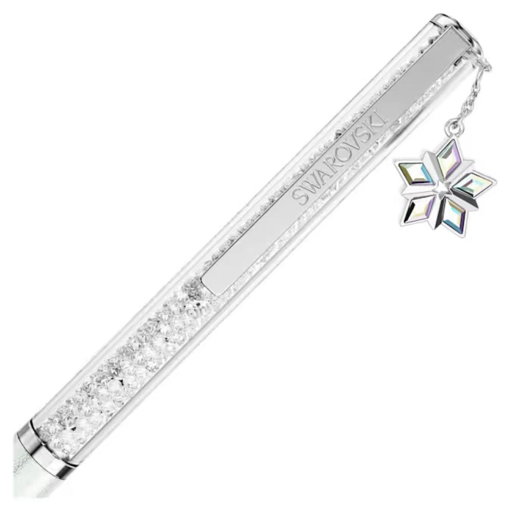 White Lacquered Swarovski Pen With Crystals And Snowflake Dangle