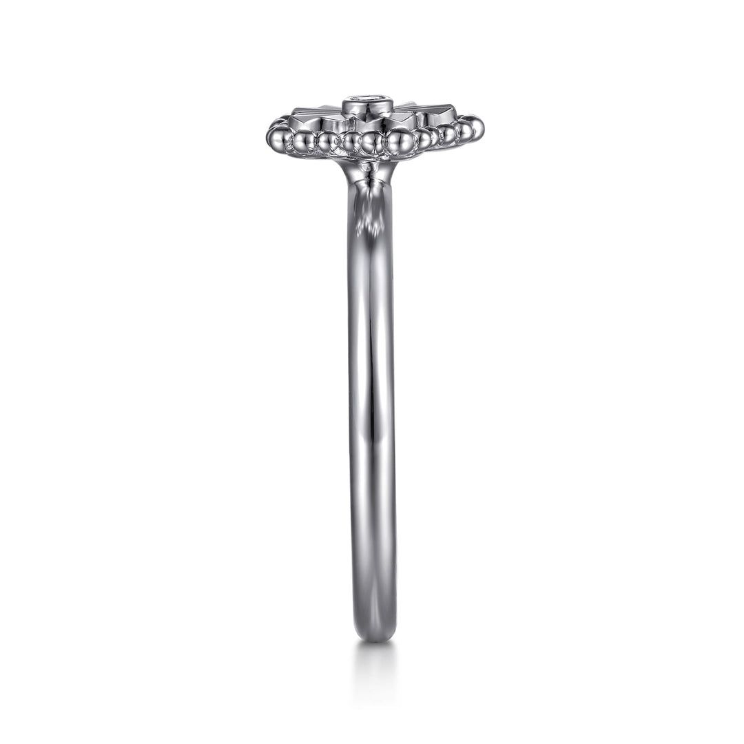 Sterling Silver Gabriel & Co. Faceted Flower Ring With Diamond