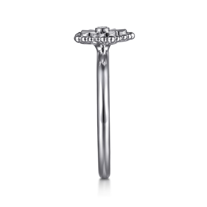 Sterling Silver Gabriel & Co. Faceted Flower Ring With Diamond