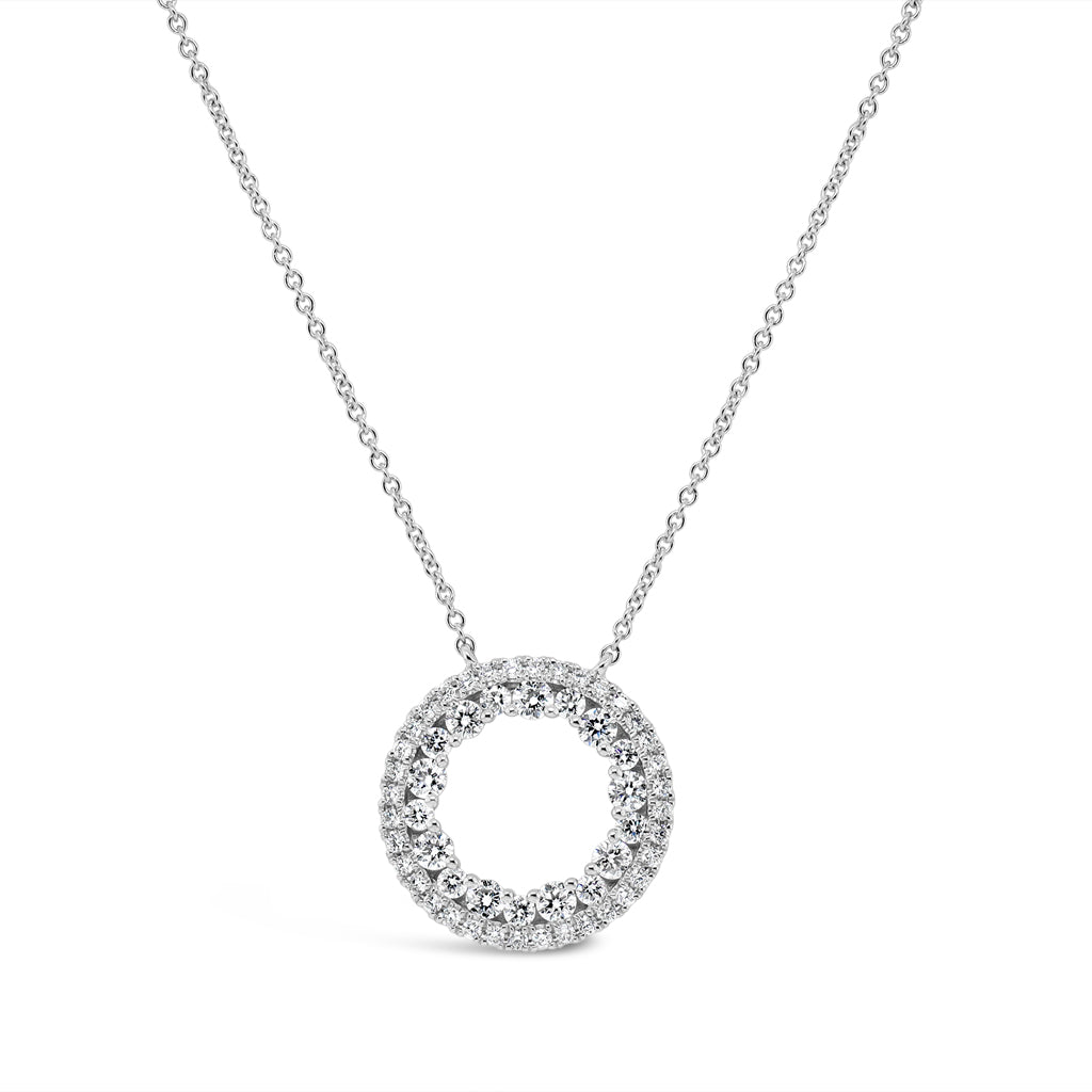 18K White Gold Circular 0.54 CTW Diamond Necklace With 16" Chain