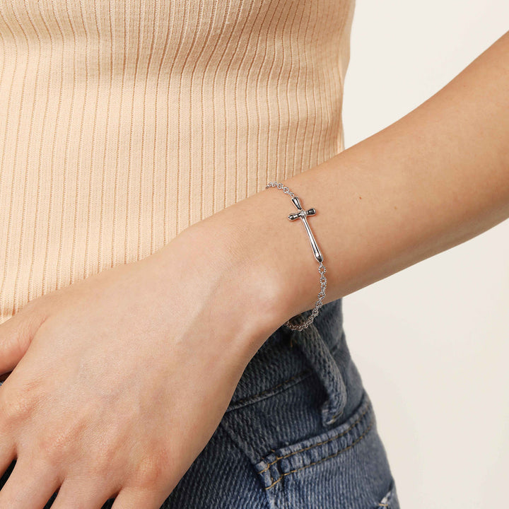 Sterling Silver Gabriel & Co. Cross Stationed Bracelet With Diamond