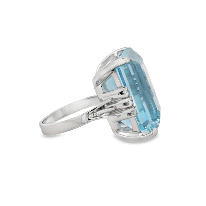 Estate - Platinum Aquamarine And 0.18 CTW Diamond Ring, Size 6