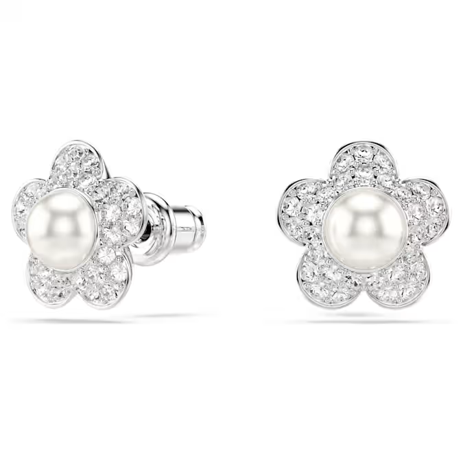 Swarovski Ariana Grande x Swarovski Rhodium Plated Stud Earrings With White Crystal Pearl 5756098