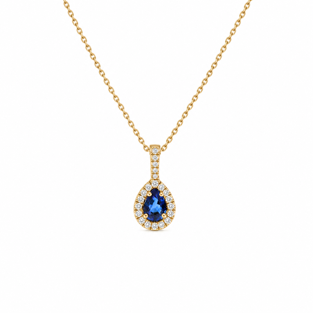 14K Yellow Gold 0.40 CTW Pear Sapphire And 0.10 CTW Diamond Teardrop Pendant