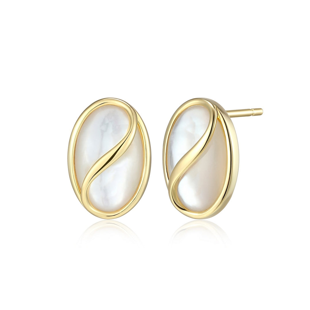 Yellow Gold Plated Sterling Silver ELLE Oval Stud Earrings With Mother Of Pearl