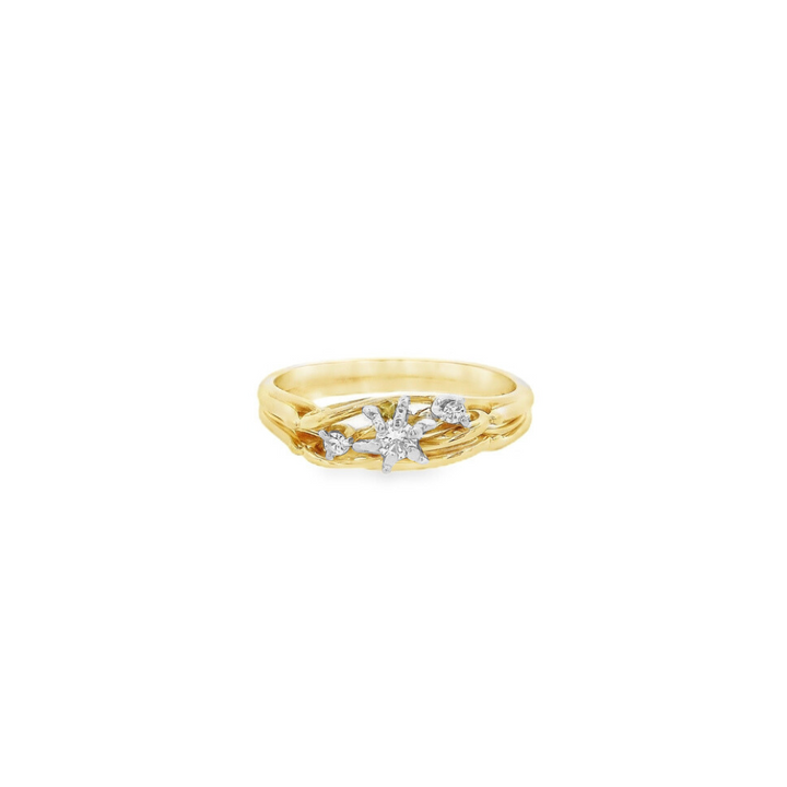 Estate - 14K Yellow And White Gold 0.11 CTW Diamond Wedding Set, Size 7.25