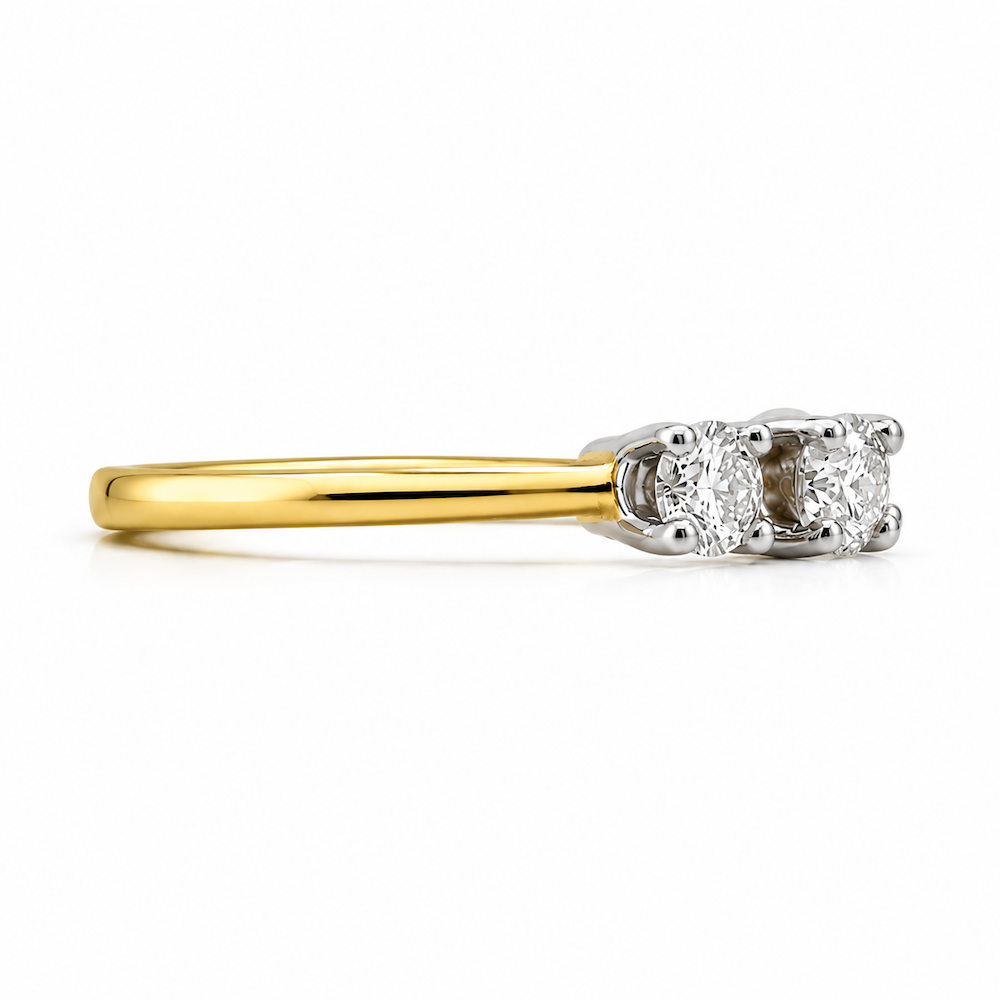 14K Yellow And White Gold Three Stone 0.78 CTW Diamond Engagement Ring