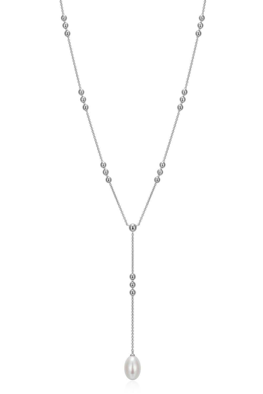 ELLE Rhodium Plated Sterling Silver 12x8mm Pearl Necklace