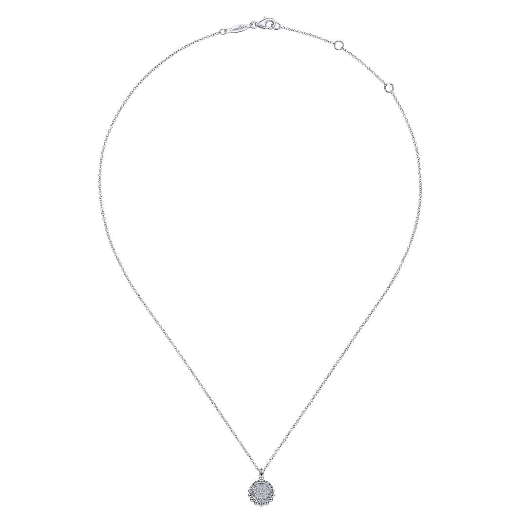 Sterling Silver  Gabriel & Co. White Sapphire Pave Round Pendant Necklace