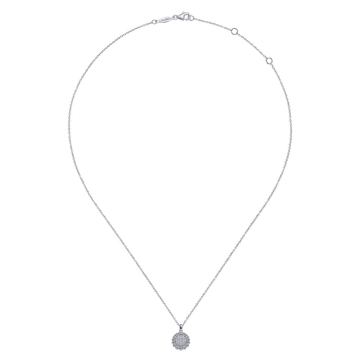 Sterling Silver  Gabriel & Co. White Sapphire Pave Round Pendant Necklace