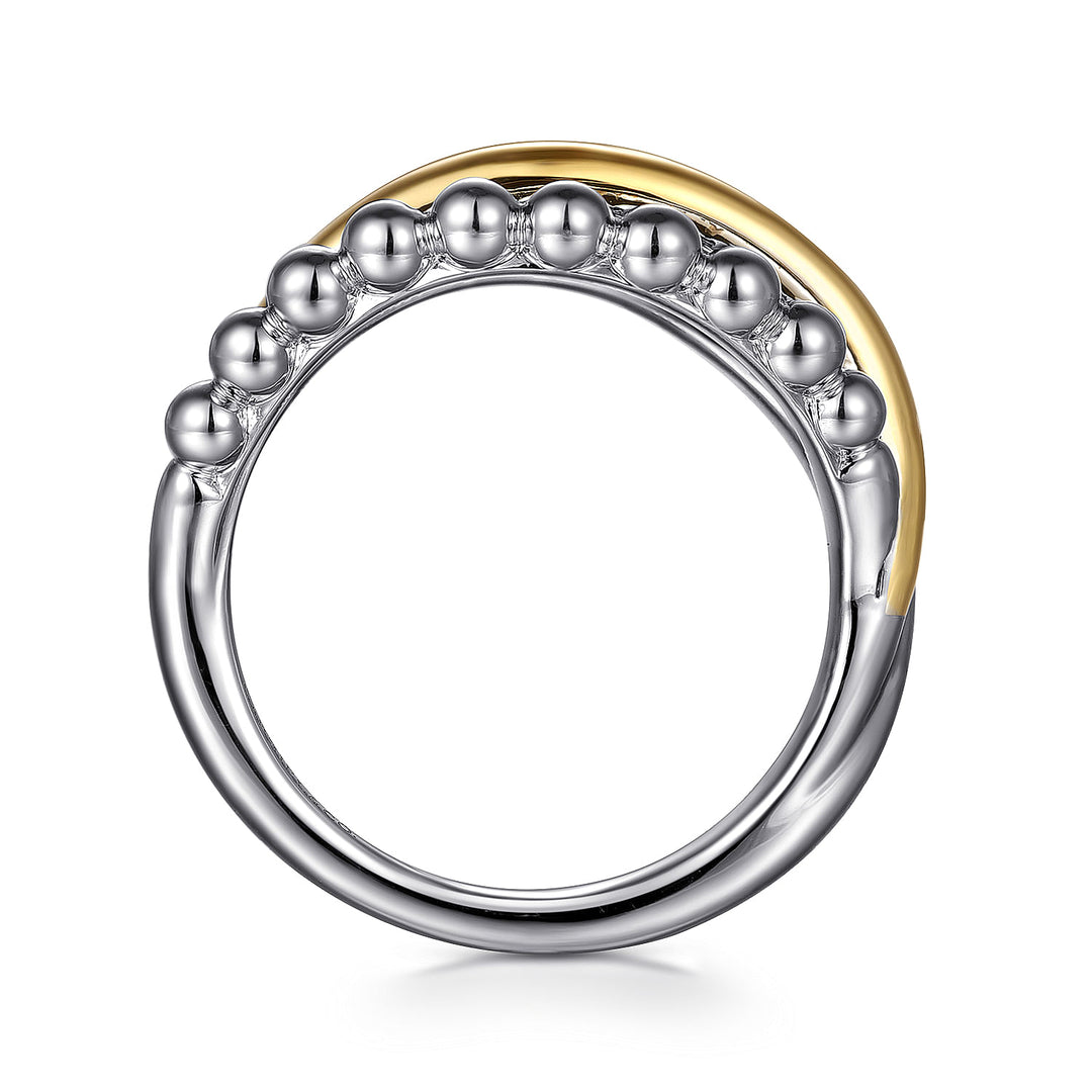 Gabriel & Co. Sterling Silver And 14K Yellow Gold Polished & Beaded Multirow Ring