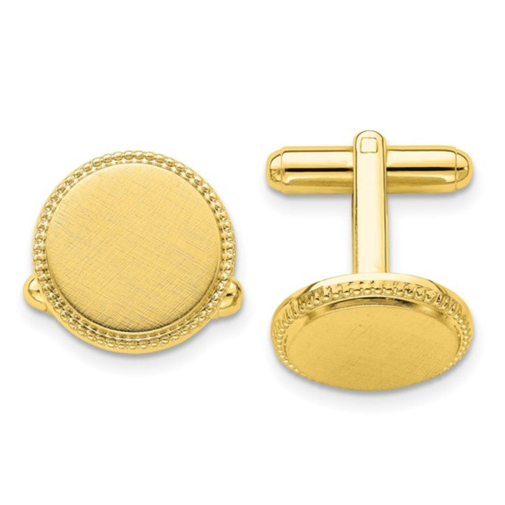 Gold-Plated Round Florentine Finish Cufflinks With Beaded Edge.