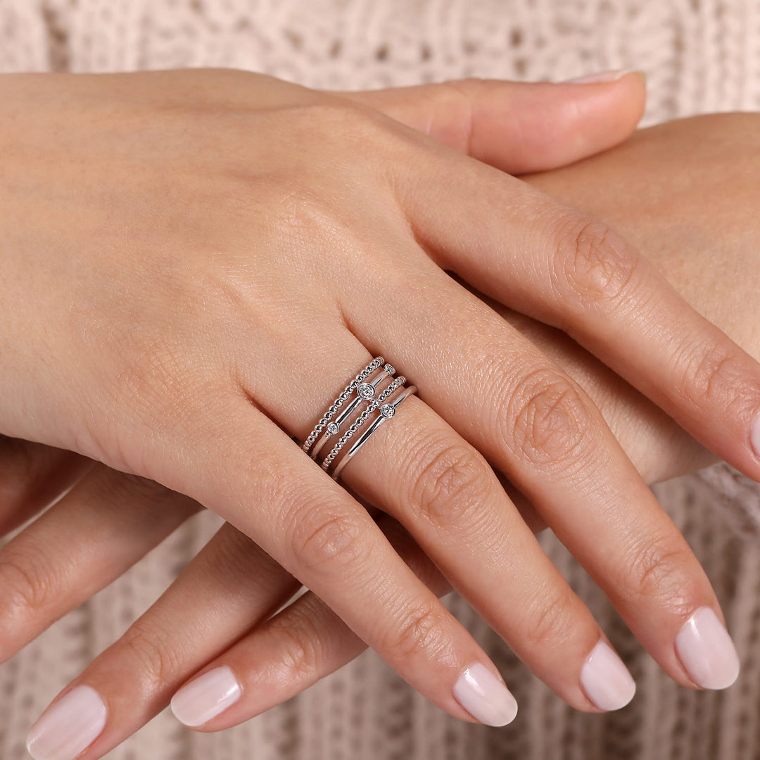 Sterling Silver Gabriel & Co. Multi-Row Stackable Ring With Diamonds