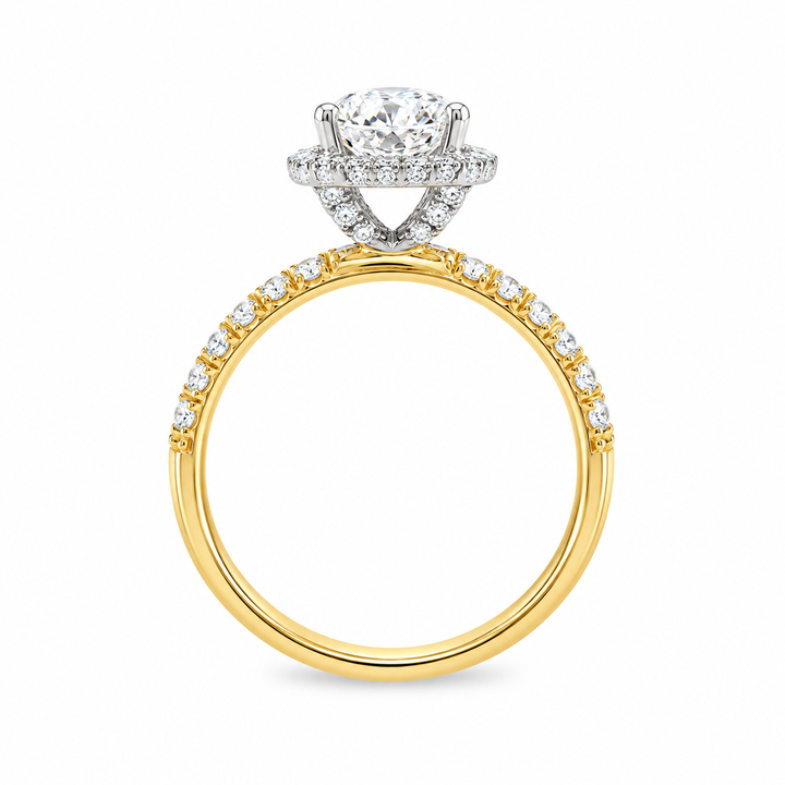 Women's 18K Yellow And White Gold Halo 0.45 CTW Diamond Semi-Mount Engagement Ring