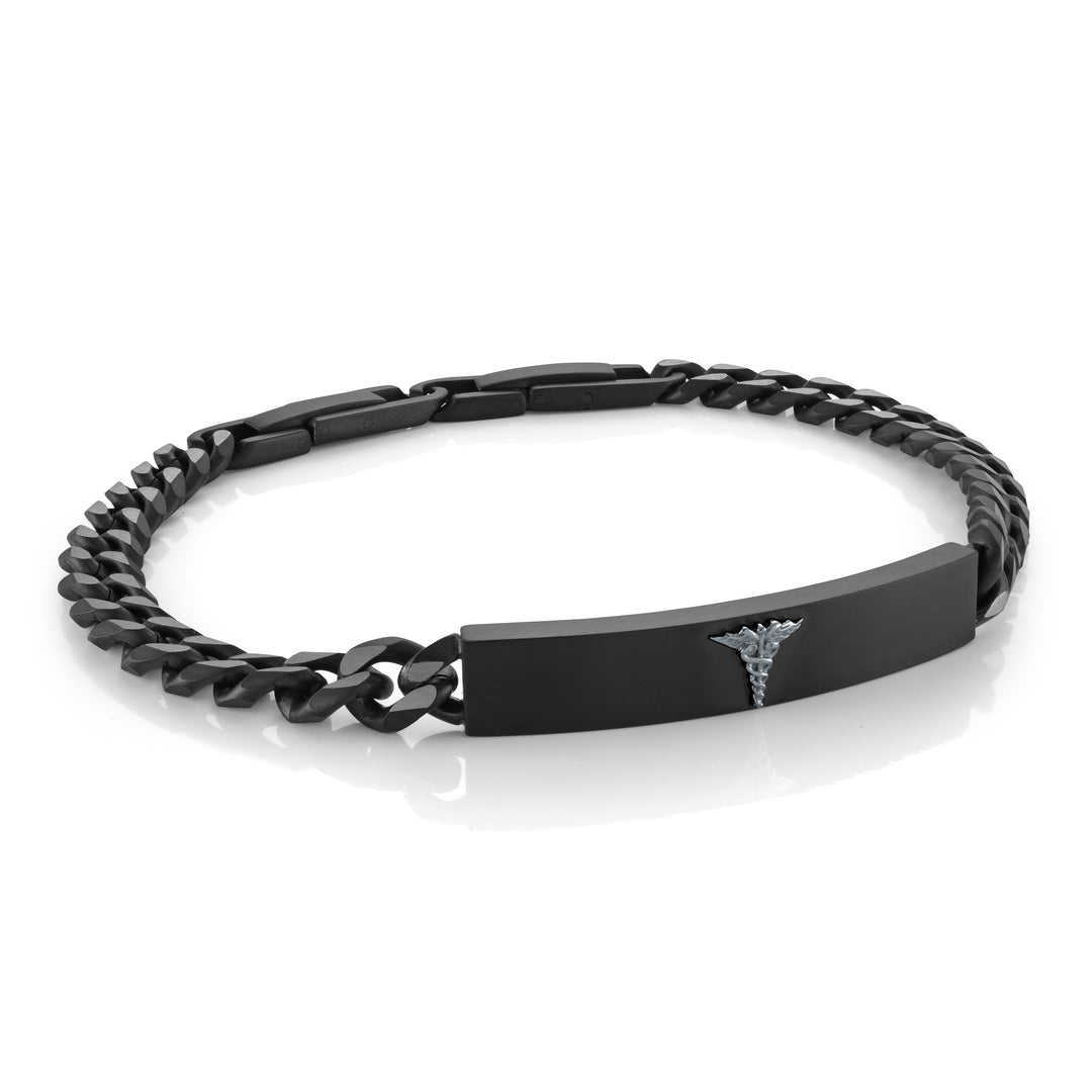 Stainless Steel Black Plated Matte Finish Curb Link Medical I.D. Bracelet