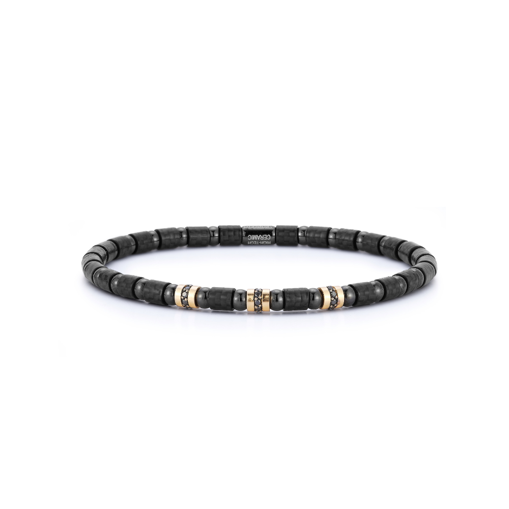 Black Carbon Fibre, Black Ceramic And 18K Yellow Gold Roberto Demeglio 0.24 CTW Black Diamond Bracelet
