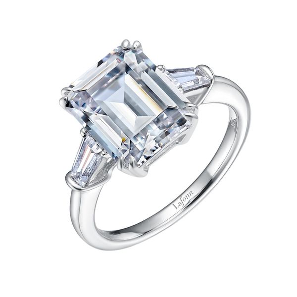 Lafonn Silver Classic Three Stone Ring With Emerald-cut Clear Cubic Zirconia