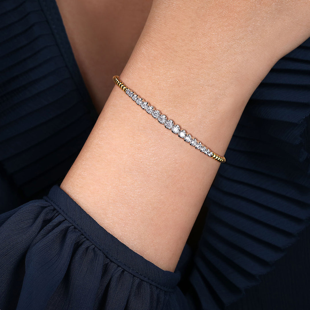 14K Two-tone Gold Gabriel & Co. 6.25" 0.75 CTW Diamond Set Beaded Cuff Bracelet