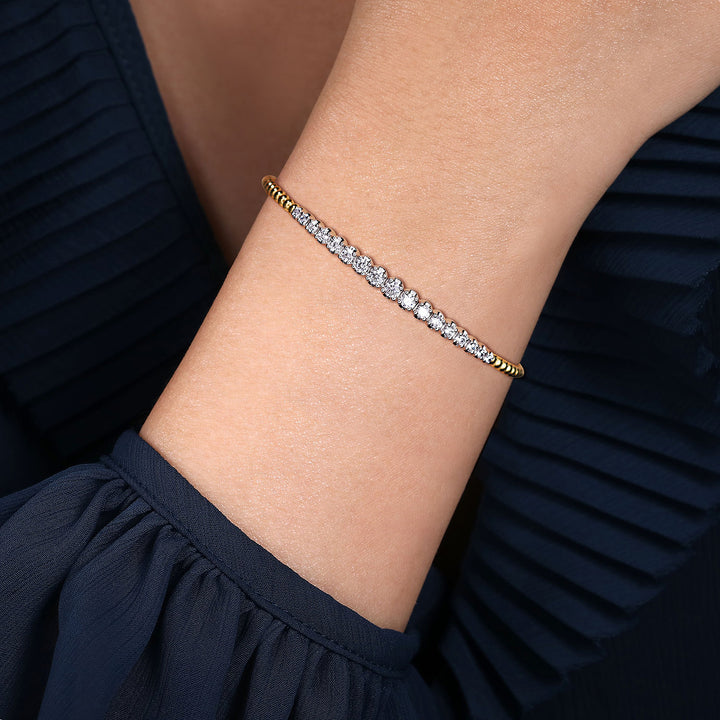 14K Two-tone Gold Gabriel & Co. 6.25" 0.75 CTW Diamond Set Beaded Cuff Bracelet