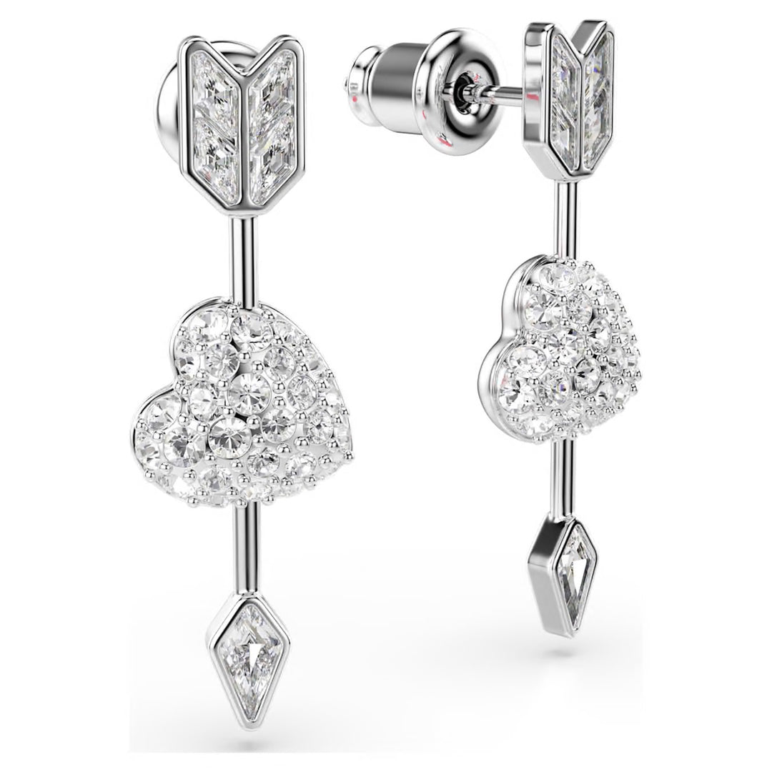 Swarovski Idyllia Rhodium Plated Hearts & Arrows Drop Earrings With Clear Crystals 5749602