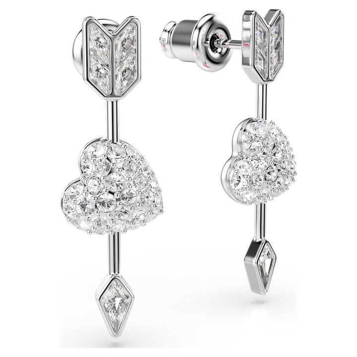 Swarovski Idyllia Rhodium Plated Hearts & Arrows Drop Earrings With Clear Crystals 5749602