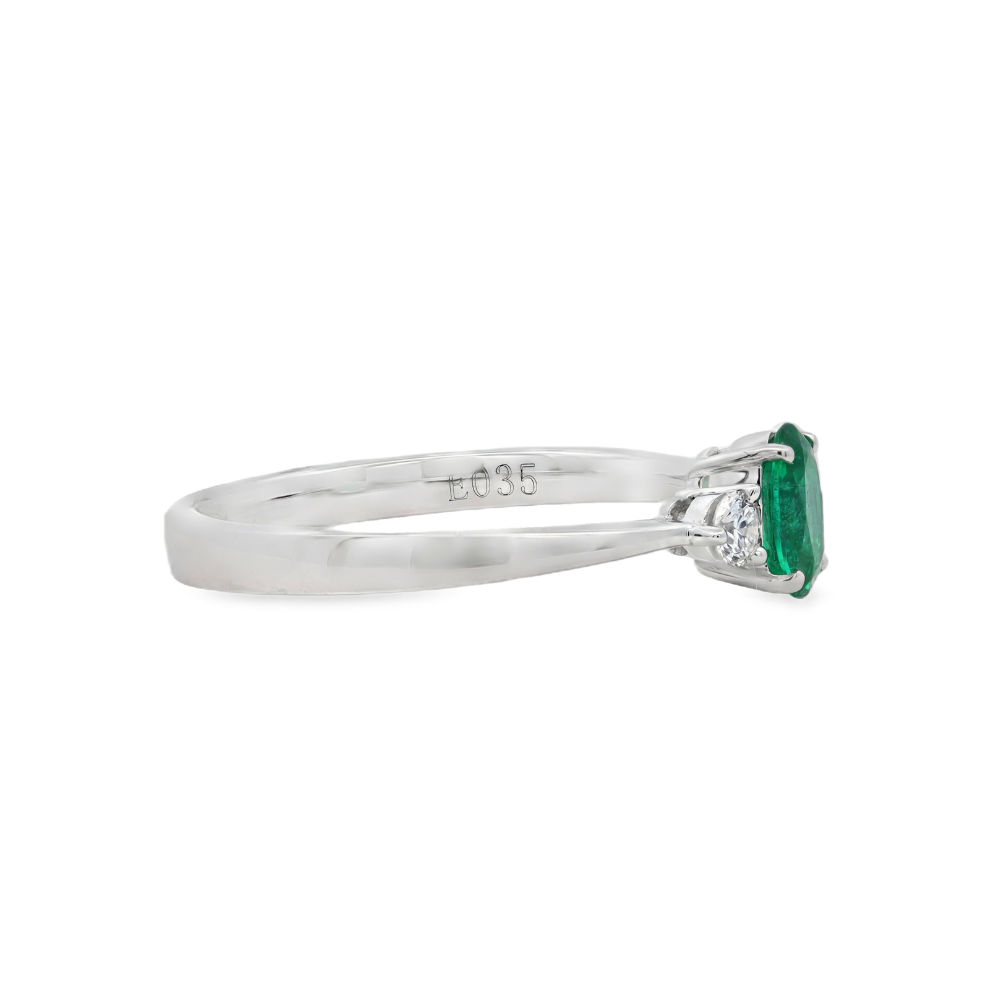 18K White Gold 0.35 CTW Emerald And 0.13 CTW Diamond Ring