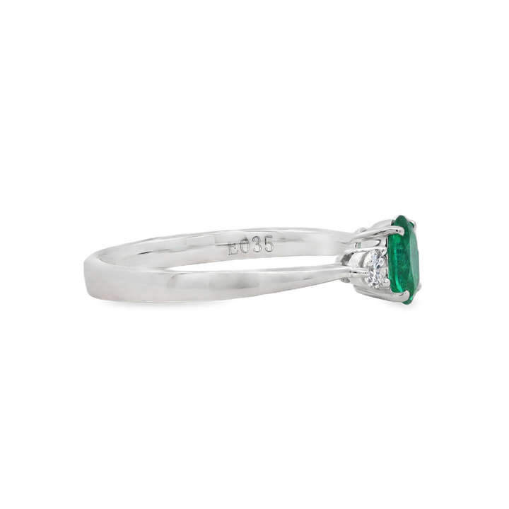18K White Gold 0.35 CTW Emerald And 0.13 CTW Diamond Ring