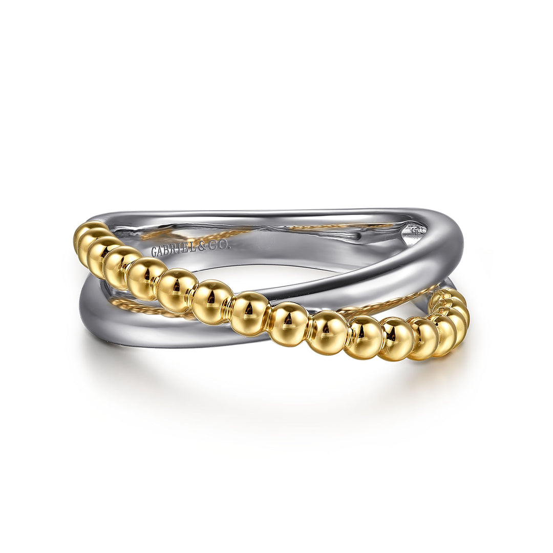 Gabriel & Co. Sterling Silver And 14K Yellow Gold Polished & Beaded Ring