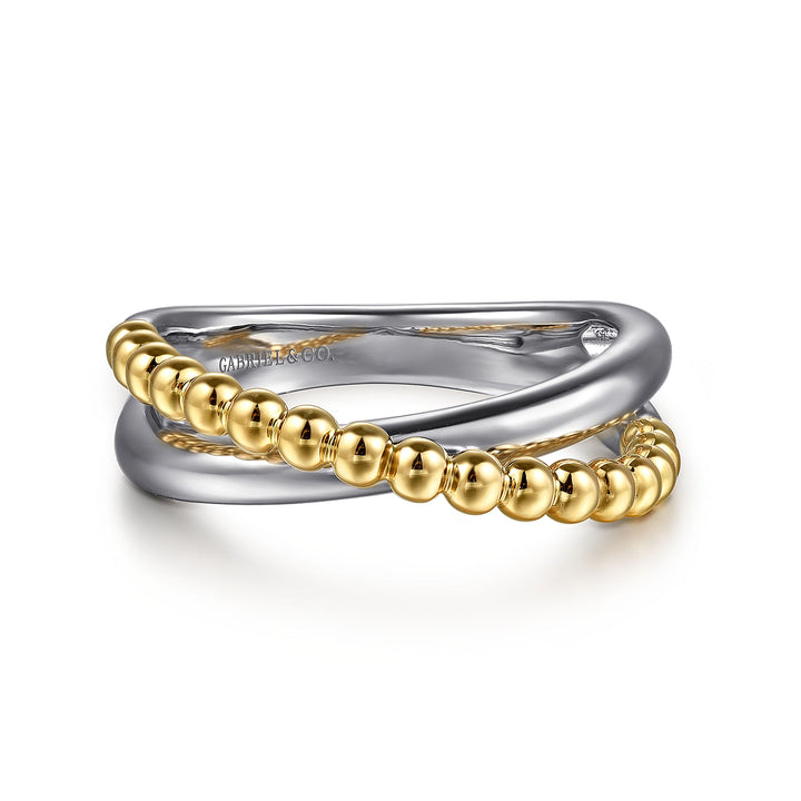 Gabriel & Co. Sterling Silver And 14K Yellow Gold Polished & Beaded Ring