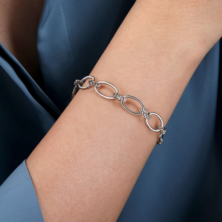 Gabriel & Co. Silver Large Oval Fancy Link Bracelet