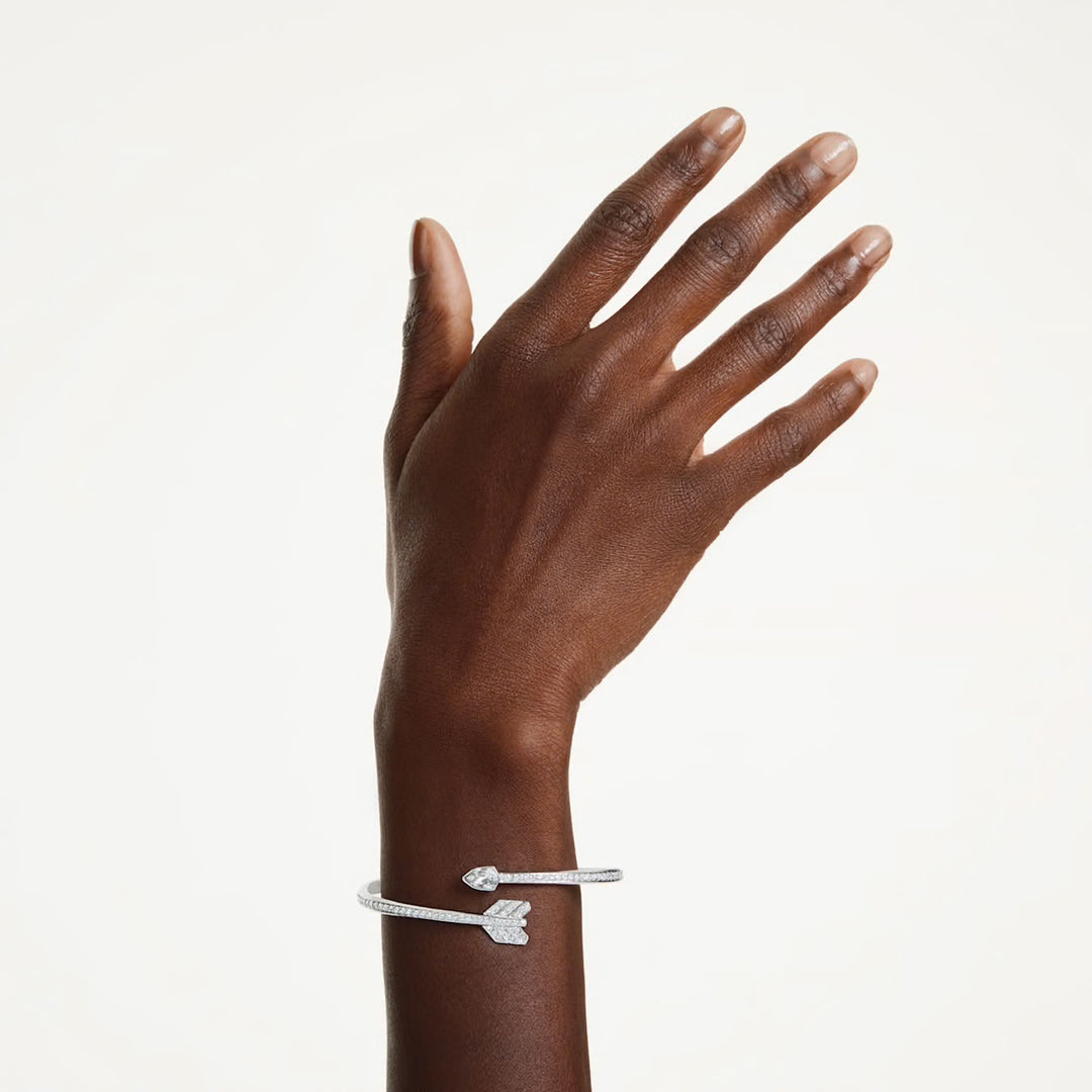 Swarovski Idyllia Rhodium Plated Arrow Bangle With Clear Crystals 5737264