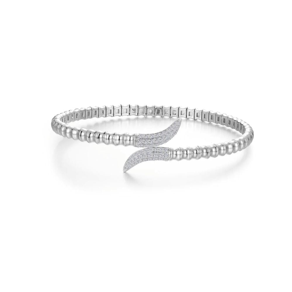 Sterling Silver Cubic Zirconia Flexible Fluted Bangle