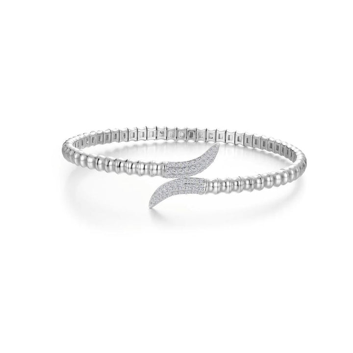 Sterling Silver Cubic Zirconia Flexible Fluted Bangle