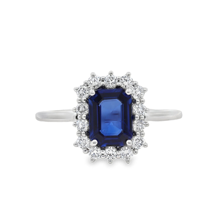 14K White Gold 1.47 CTW Sapphire And 0.39 CTW Diamond Halo Ring
