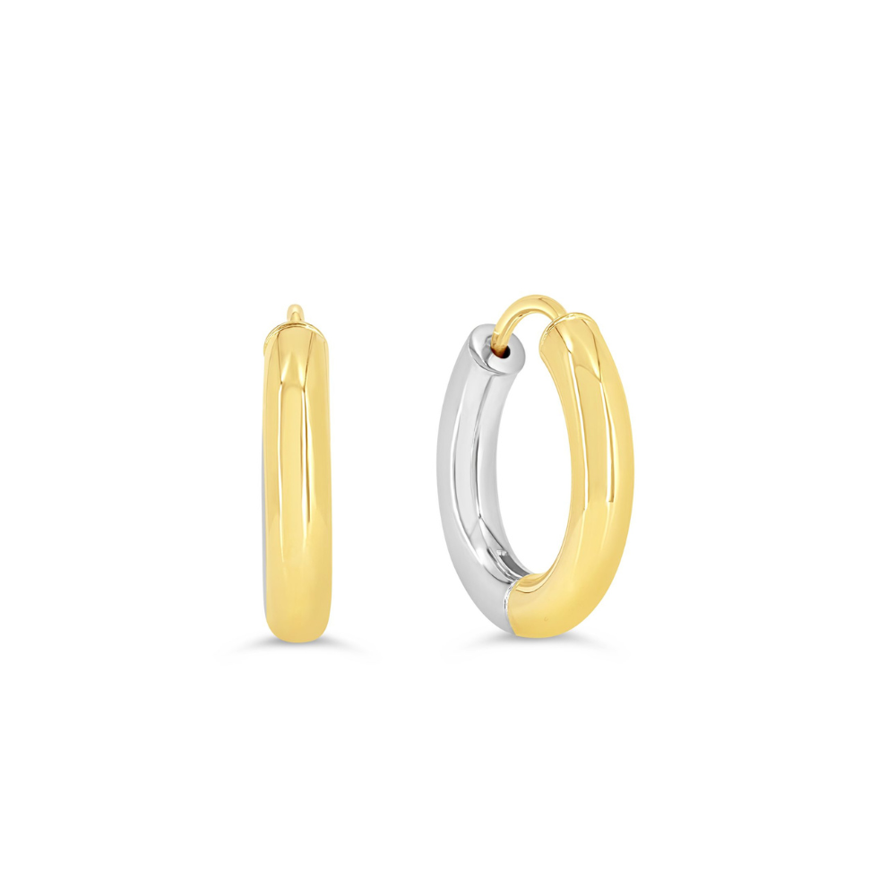 10K White And Yellow Gold Small Huggies Earrings