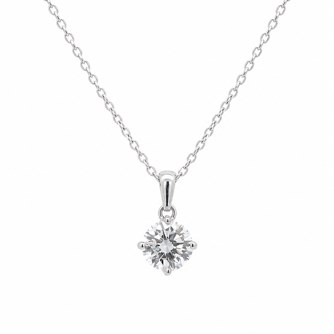 14K White Gold Solitaire 1.01 CT RBC Lab Grown Diamond Necklace With 17 Inch Cable Chain