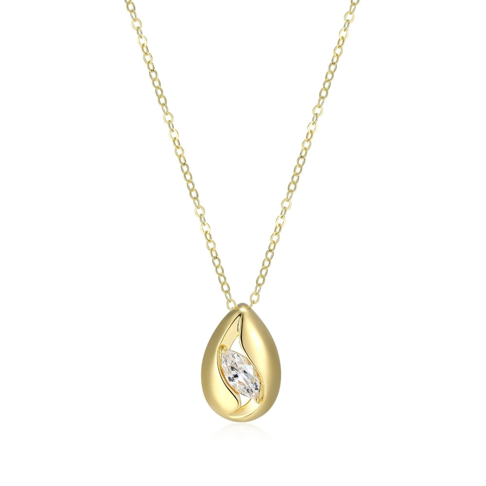 ELLE Sterling Silver Yellow Gold Plated Necklace With Marquise Cubic Zirconia