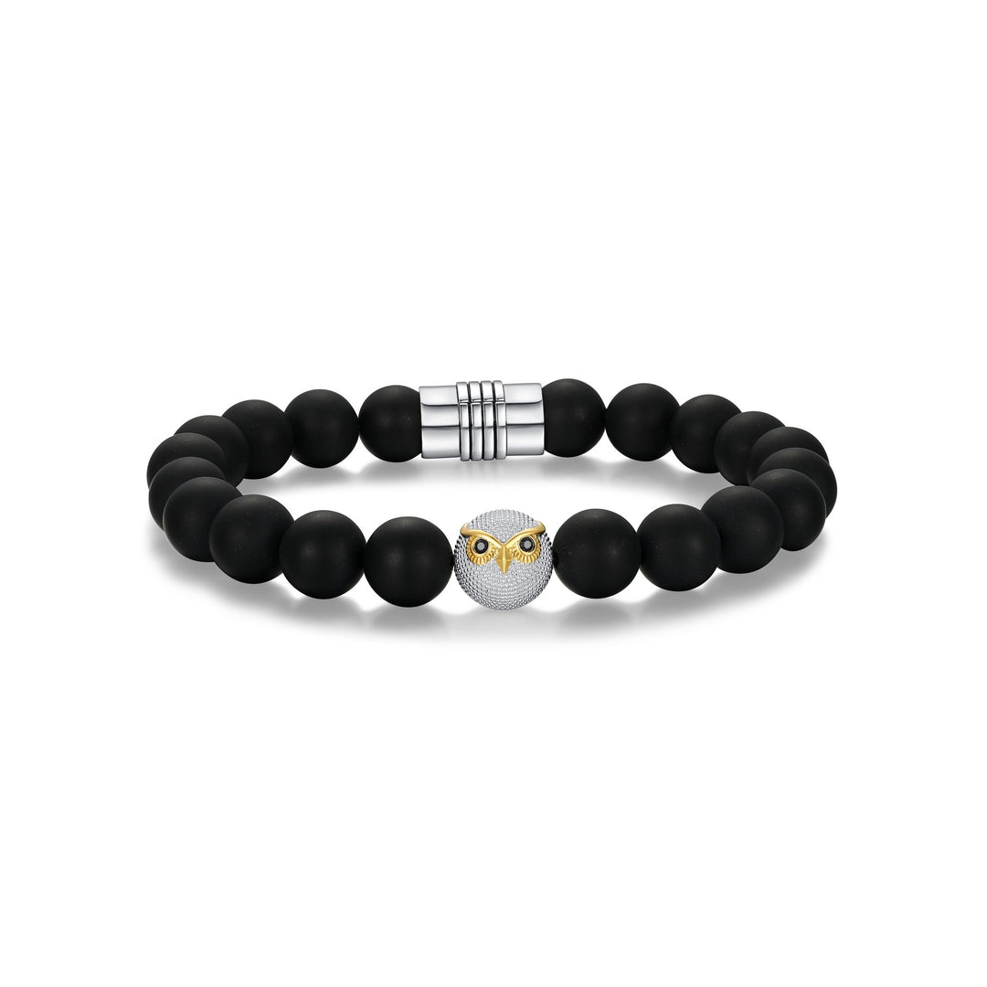 Ethos Black Agate Bead Sterling Silver 8.75" Bracelet
