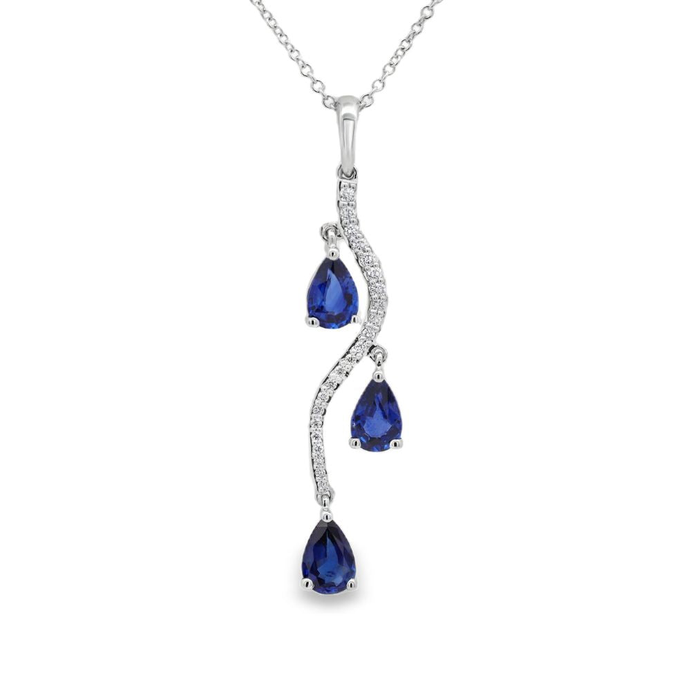 18K White Gold 1.43 CTW Sapphires And 0.11 CTW Diamond 19" Necklace