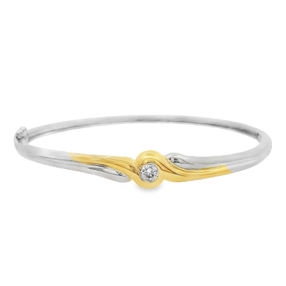 Estate - 14K White And Yellow Gold 0.20 CTW Bangle