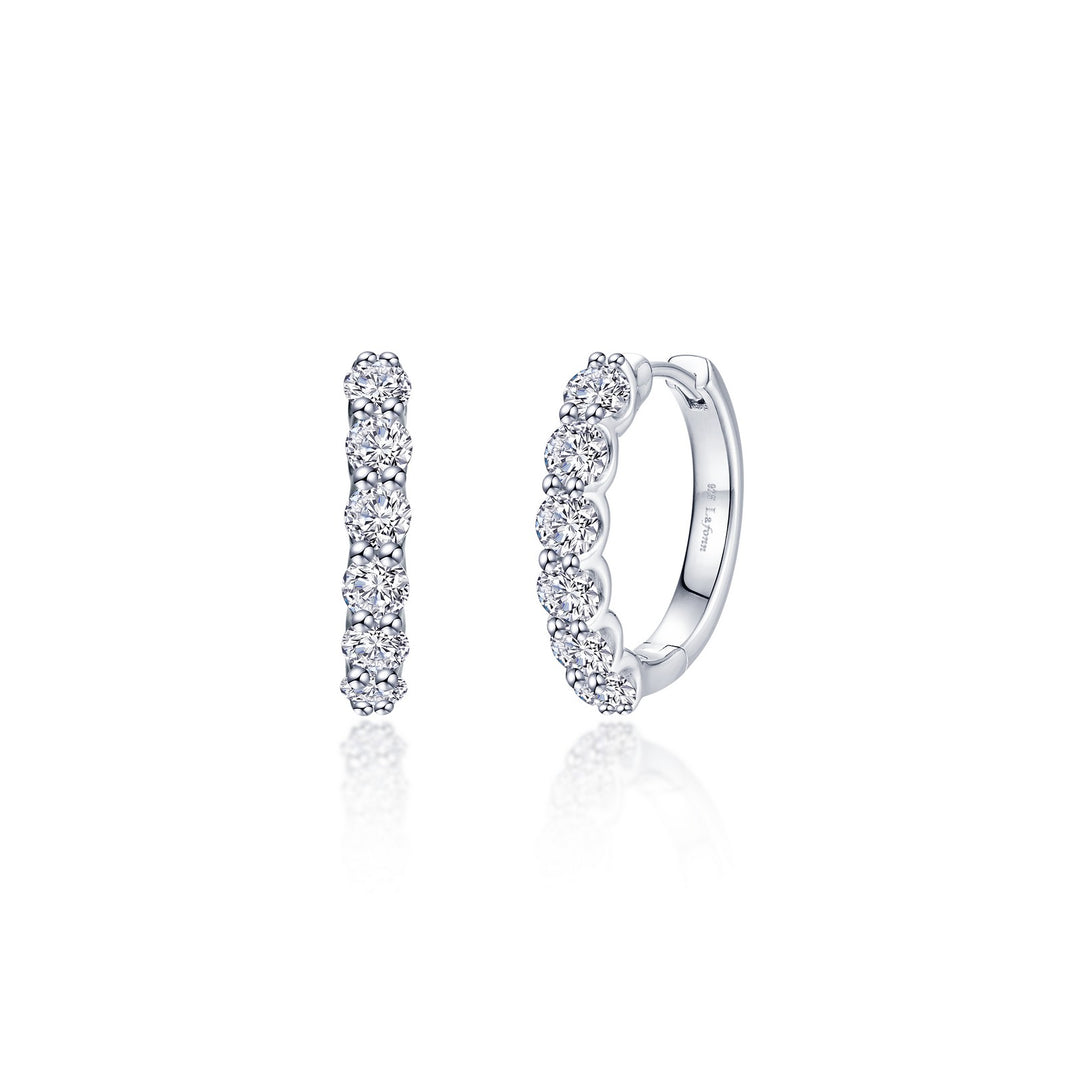Lafonn Sterling Silver Polished Small Hoop Earrings Claw Set With Clear Round Cubic Zirconias