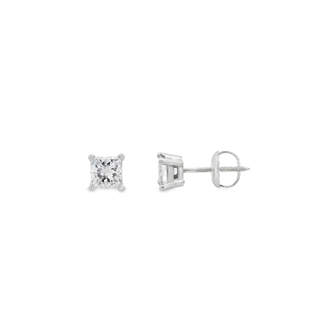 14K White Gold Princess Cut 0.25 CTW Diamond Stud Earrings