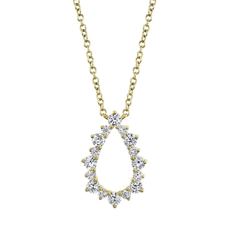 14K Yellow Gold Tear Drop 0.43 CTW Diamond Necklace With 18" Chain