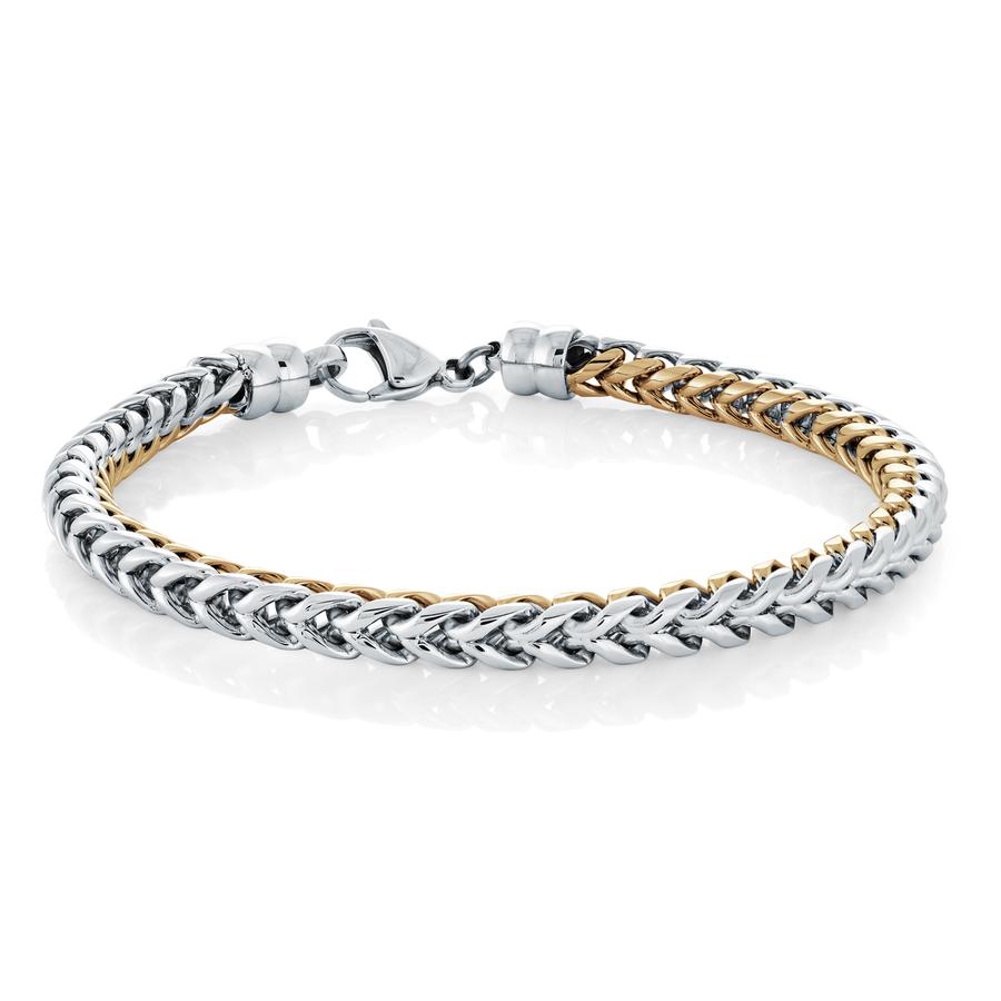 Italgem Stainless Steel And Yellow Gold Plated 5mm Round Franco Link Bracelet