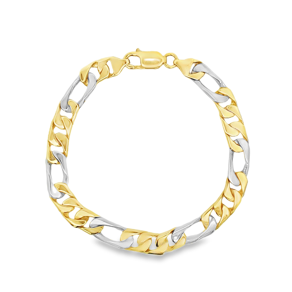 Estate - 10 Karat Yellow And White Gold Large Figaro Link 8.5" Bracelet